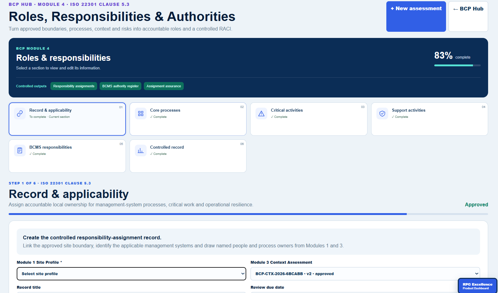 RPG Excellence Module 4 six-stage Roles, Responsibilities and Authorities workspace