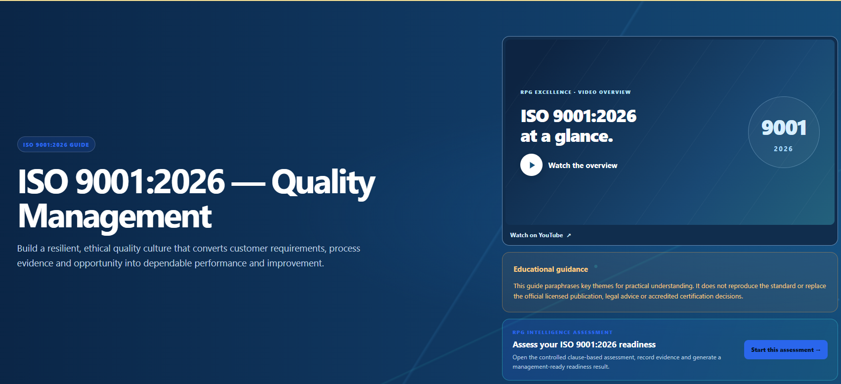 RPG ISO 9001:2026 guide with overview video and readiness assessment link