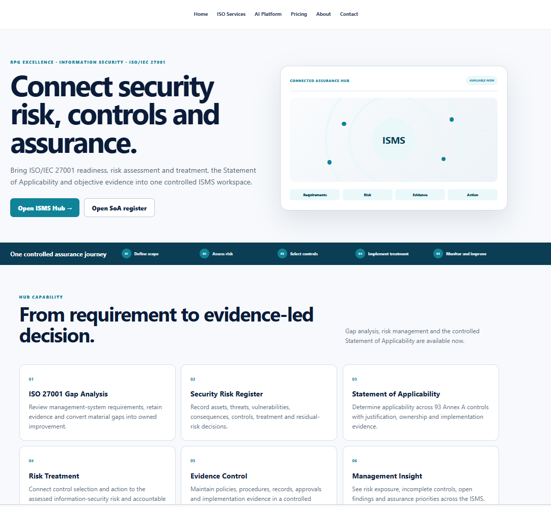RPG Excellence Information Security Hub customer journey
